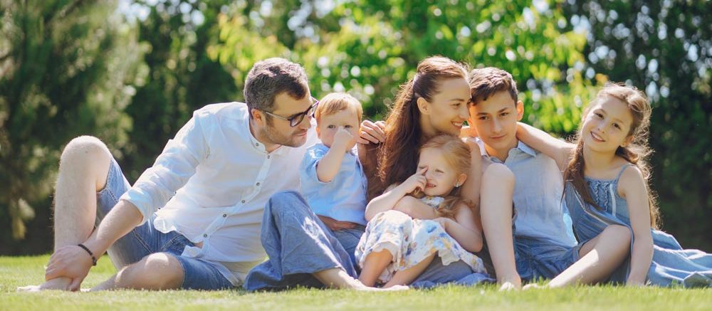 Blended family hug