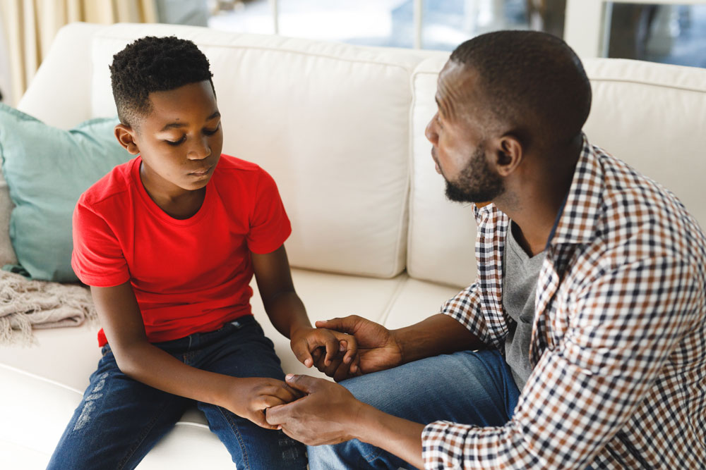Son talking to father